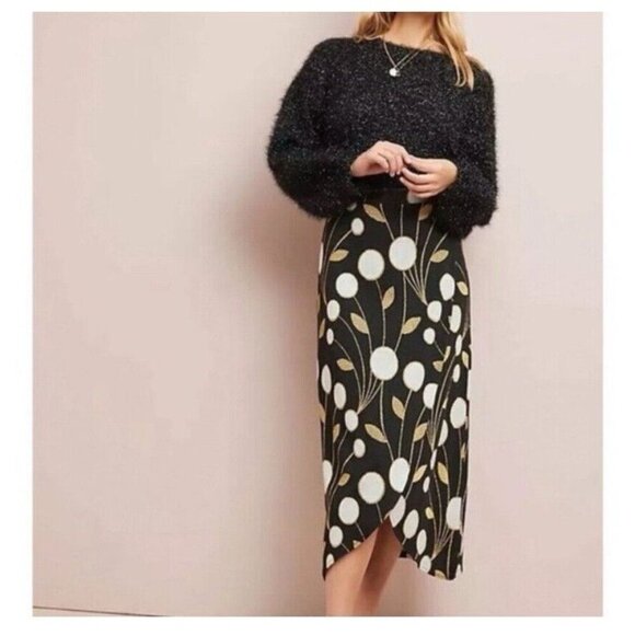 Anthropologie Maeve Craspedia Two Piece Skirt Peplum Wrap Top Blouse Size Medium - Picture 3 of 16